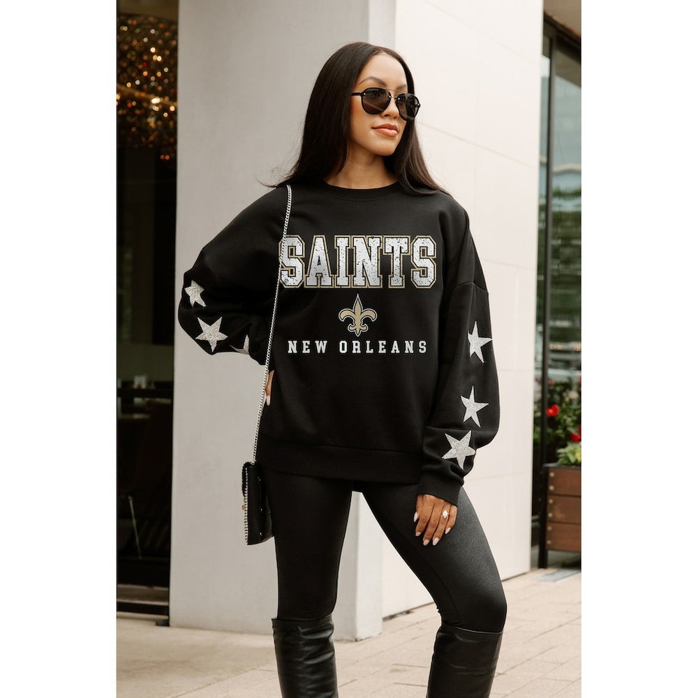 New Orleans Saints Gameday Couture Women's Velocity Relaxed Rhinestone Pullover Sweatshirt Black
