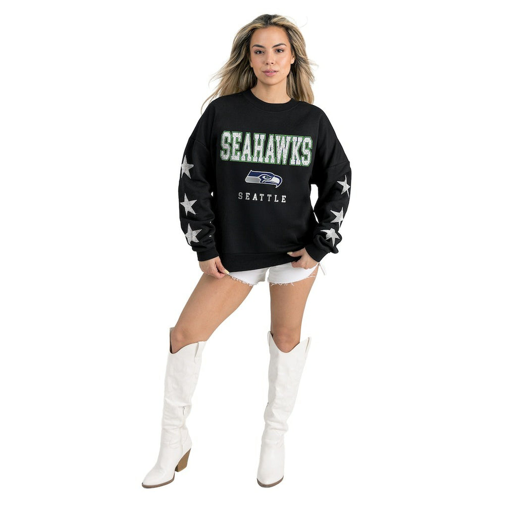 Seattle Seahawks Gameday Couture Women's Velocity Relaxed Rhinestone Pullover Sweatshirt Black
