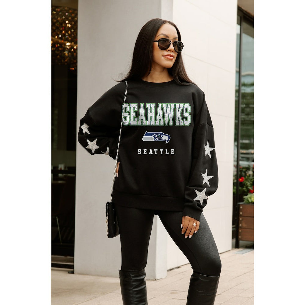 Seattle Seahawks Gameday Couture Women's Velocity Relaxed Rhinestone Pullover Sweatshirt Black