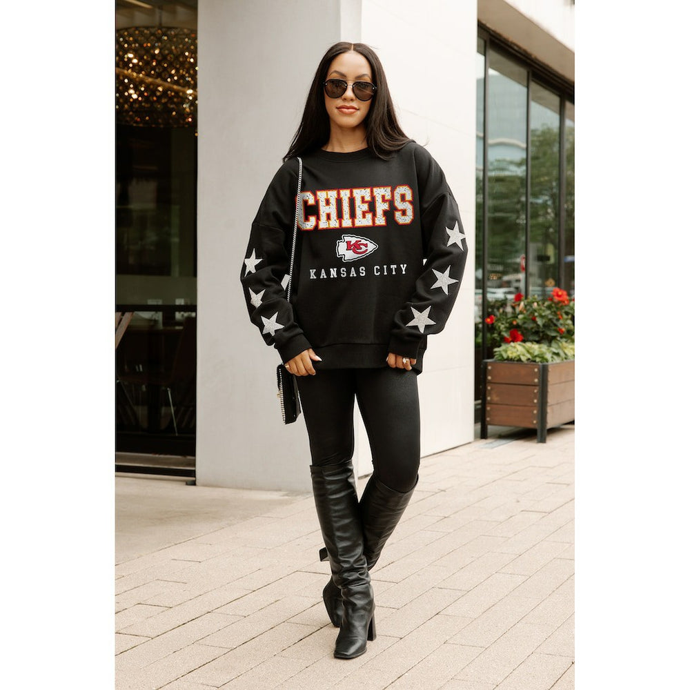 Kansas City Chiefs Gameday Couture Women's Velocity Relaxed Rhinestone Pullover Sweatshirt Black