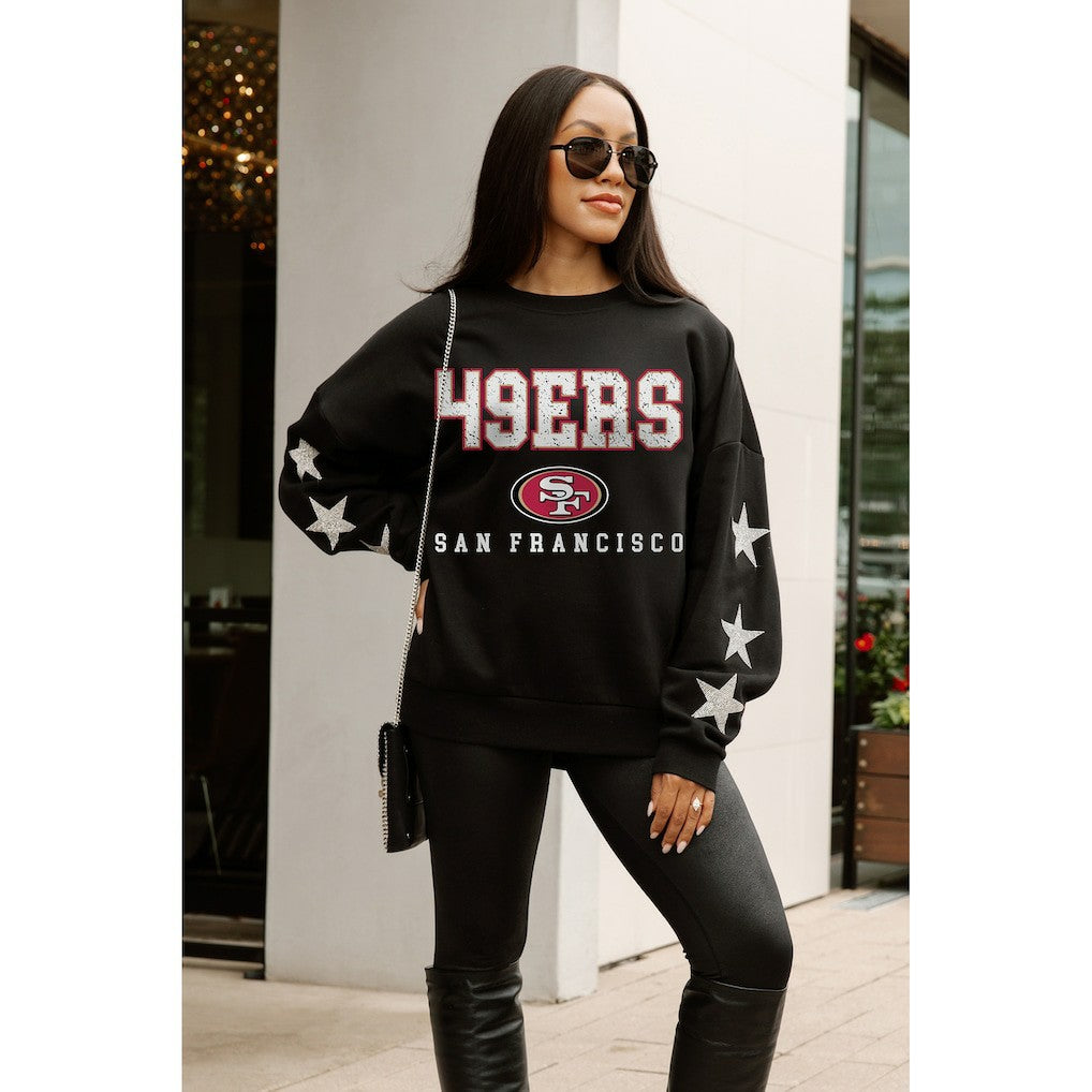 San Francisco 49ers Gameday Couture Women's Velocity Relaxed Rhinestone Pullover Sweatshirt Black