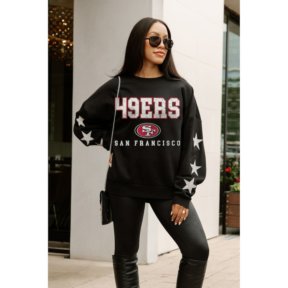 San Francisco 49ers Gameday Couture Women's Velocity Relaxed Rhinestone Pullover Sweatshirt Black