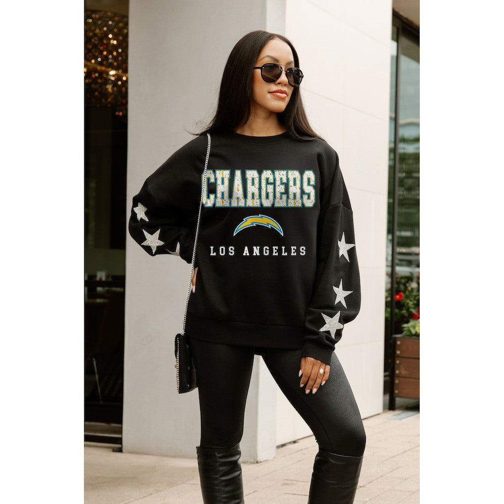 Los Angeles Chargers Gameday Couture Women's Velocity Relaxed Rhinestone Pullover Sweatshirt Black