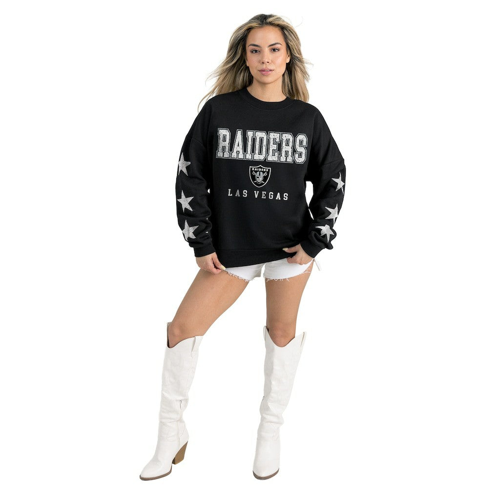 Las Vegas Raiders Gameday Couture Women's Velocity Relaxed Rhinestone Pullover Sweatshirt Black