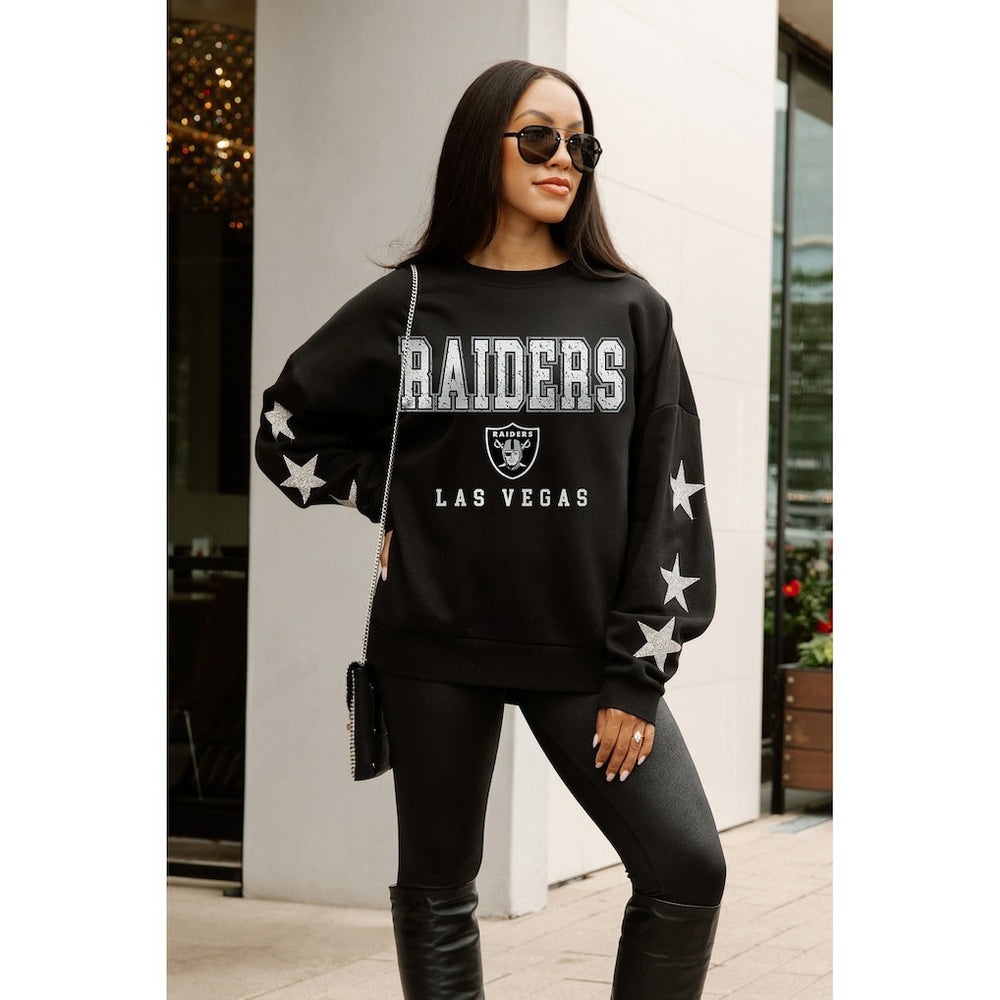 Las Vegas Raiders Gameday Couture Women's Velocity Relaxed Rhinestone Pullover Sweatshirt Black