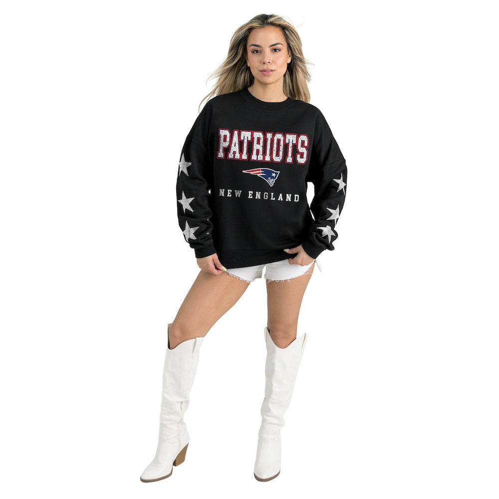 New England Patriots Gameday Couture Women's Velocity Relaxed Rhinestone Pullover Sweatshirt Black