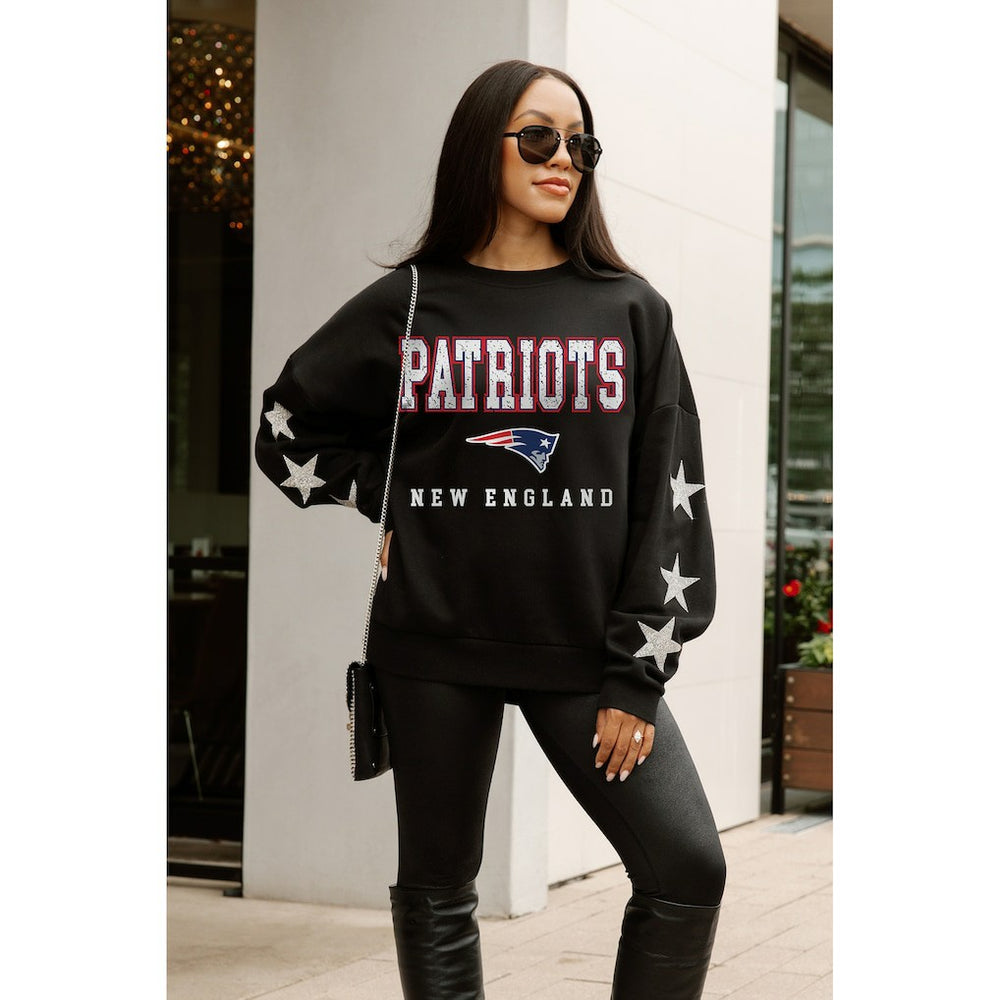 New England Patriots Gameday Couture Women's Velocity Relaxed Rhinestone Pullover Sweatshirt Black