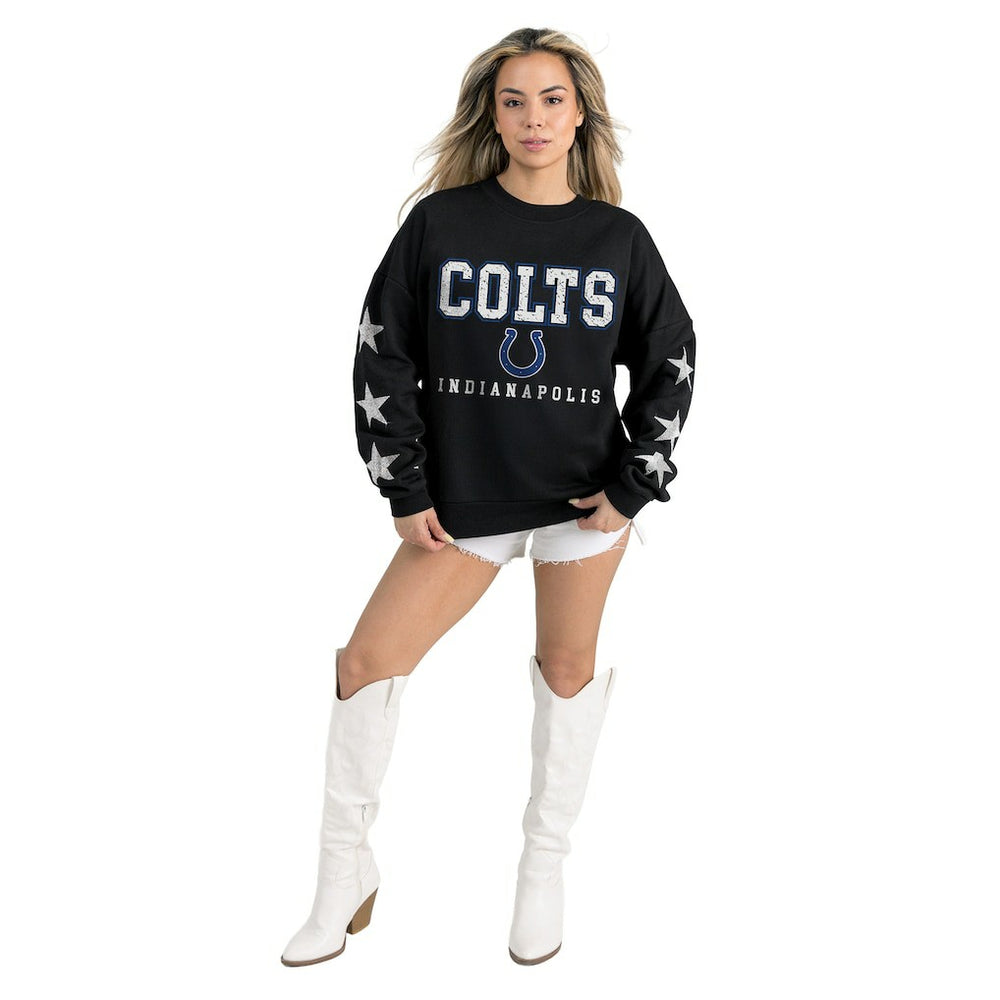 Indianapolis Colts Gameday Couture Women's Velocity Relaxed Rhinestone Pullover Sweatshirt Black