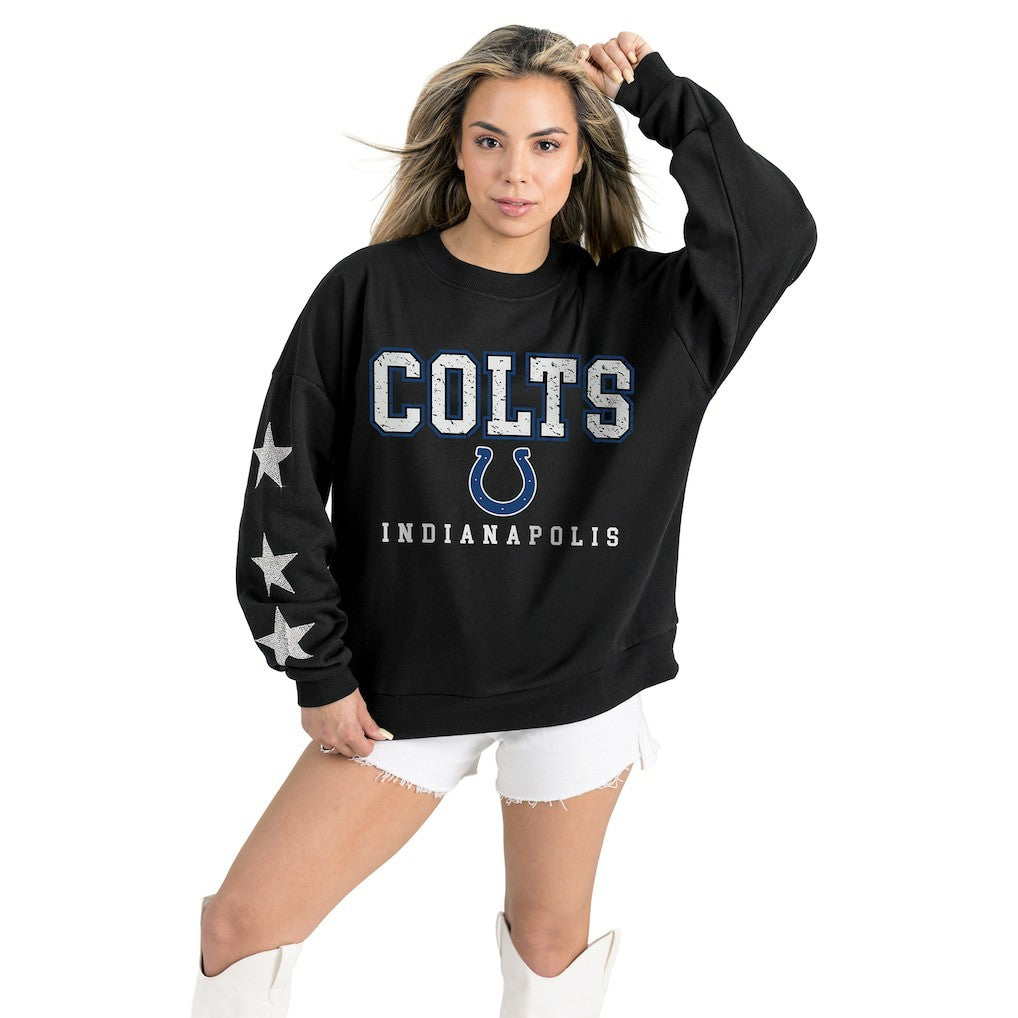 Indianapolis Colts Gameday Couture Women's Velocity Relaxed Rhinestone Pullover Sweatshirt Black