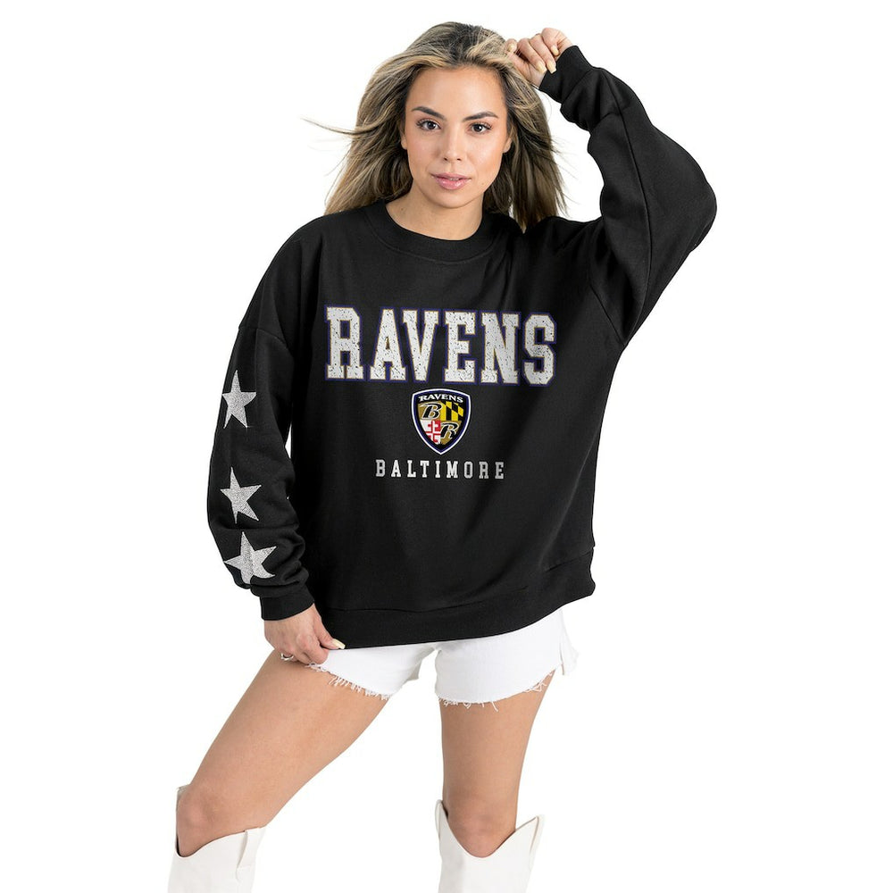Baltimore Ravens Gameday Couture Women's Velocity Relaxed Rhinestone Pullover Sweatshirt Black