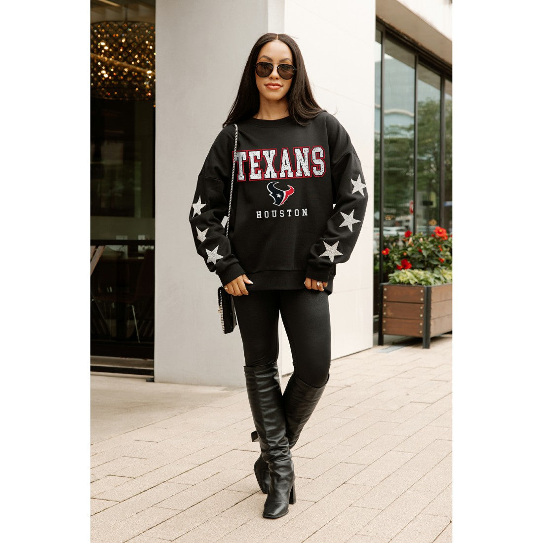 Houston Texans Gameday Couture Women's Velocity Relaxed Rhinestone Pullover Sweatshirt Black