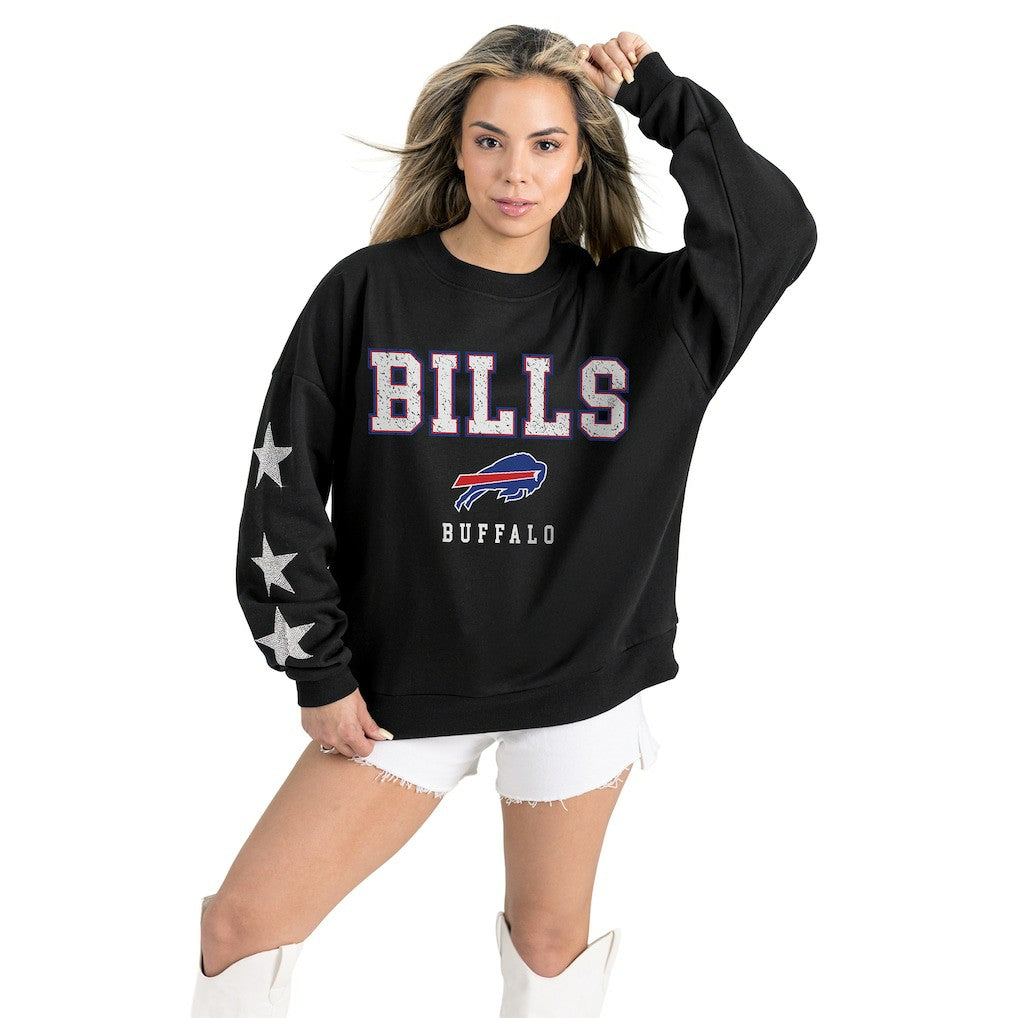 Buffalo Bills Gameday Couture Women's Velocity Relaxed Rhinestone Pullover Sweatshirt Black