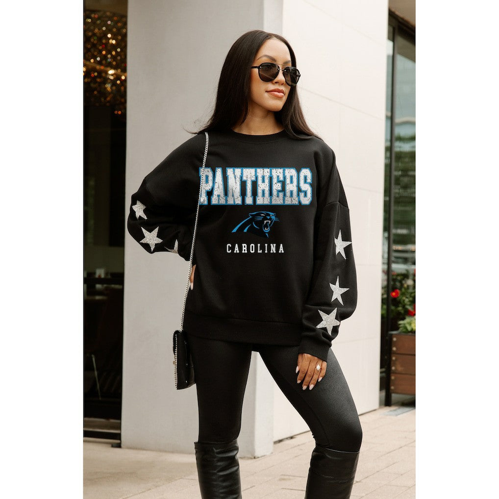 Carolina Panthers Gameday Couture Women's Velocity Relaxed Rhinestone Pullover Sweatshirt Black