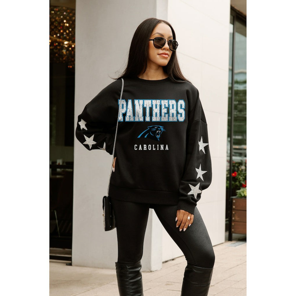 Carolina Panthers Gameday Couture Women's Velocity Relaxed Rhinestone Pullover Sweatshirt Black