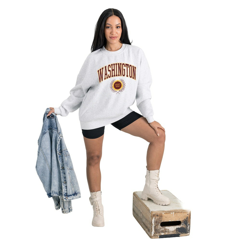 Washington Commanders Gameday Couture Women's Traditional Logo Oversized Premium Fleece Pullover Sweatshirt Ash