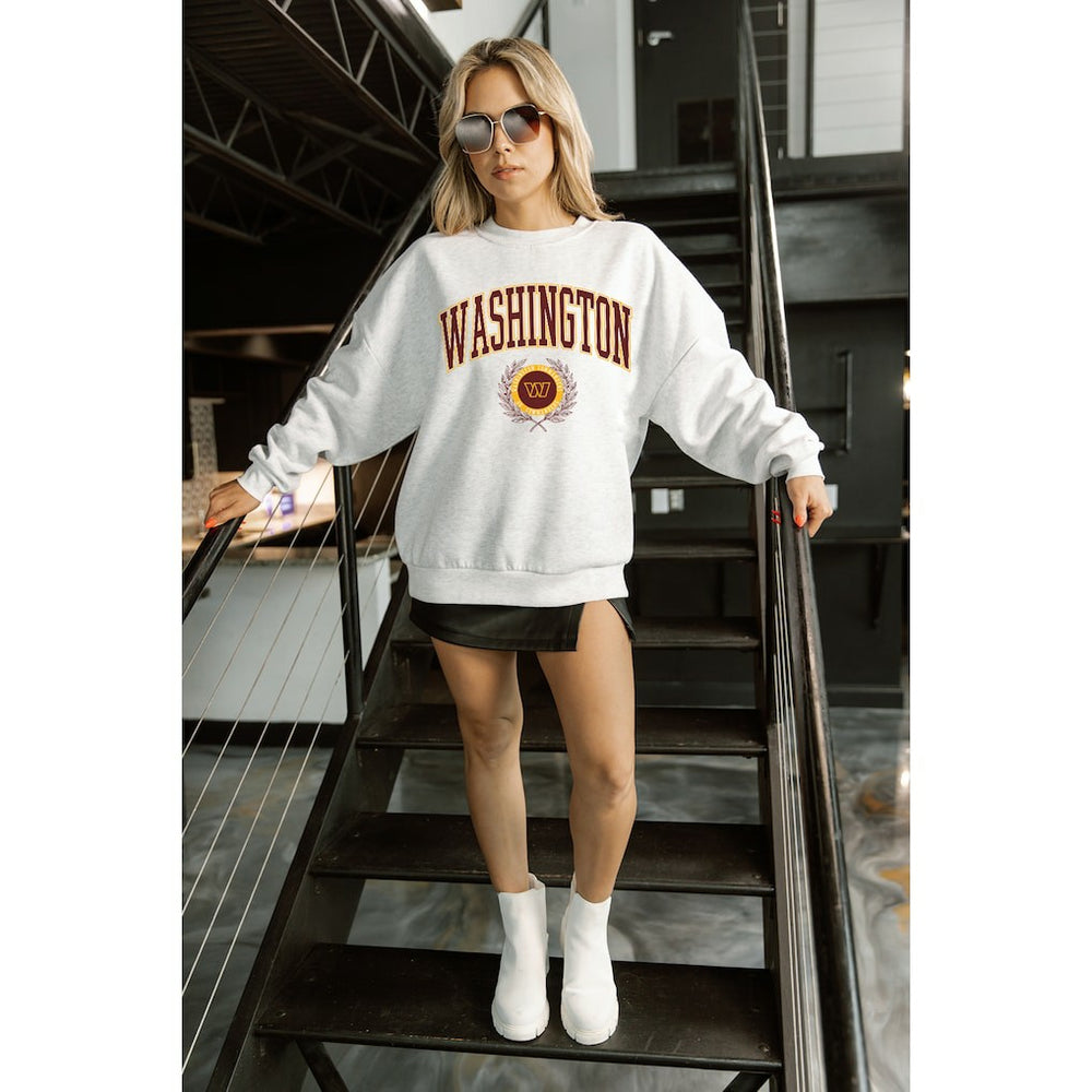 Washington Commanders Gameday Couture Women's Traditional Logo Oversized Premium Fleece Pullover Sweatshirt Ash