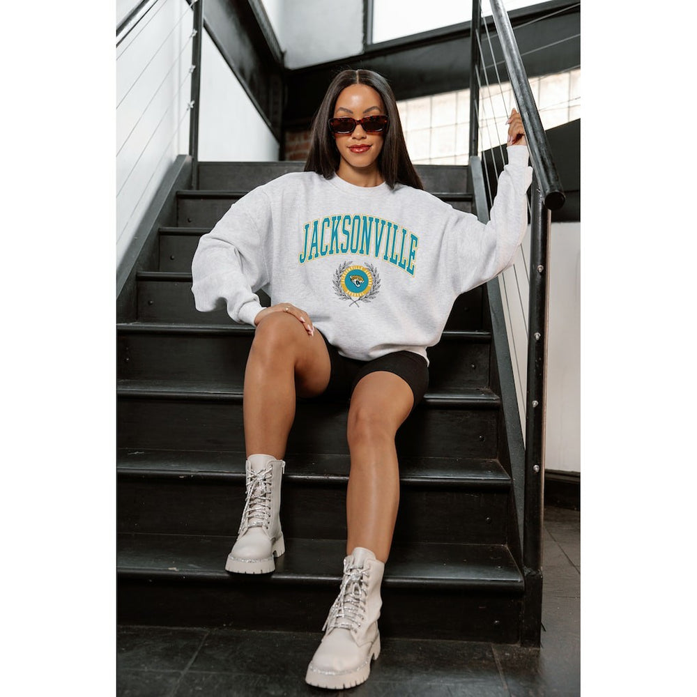 Jacksonville Jaguars Gameday Couture Women's Traditional Logo Oversized Premium Fleece Pullover Sweatshirt Ash