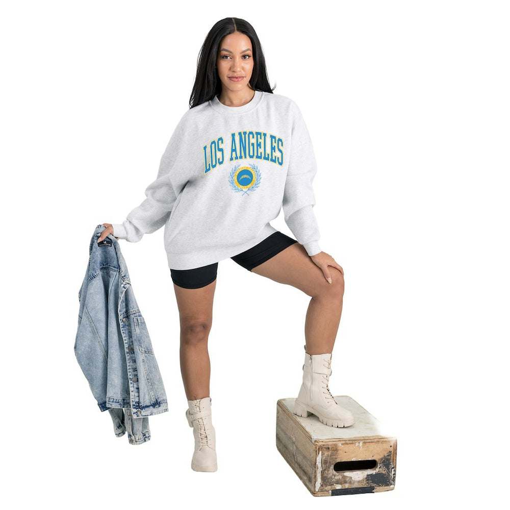 Los Angeles Chargers Gameday Couture Women's Traditional Logo Oversized Premium Fleece Pullover Sweatshirt Ash