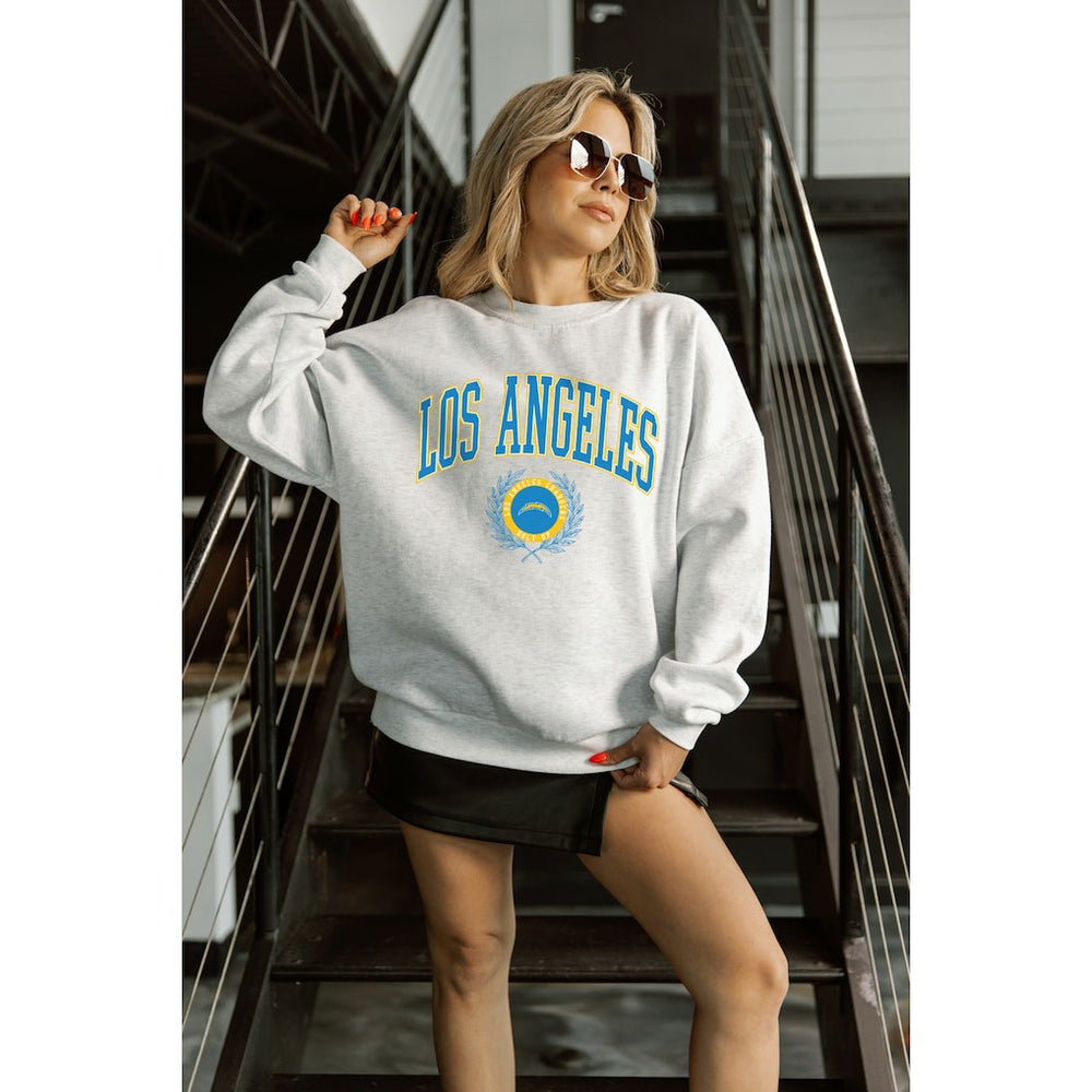 Los Angeles Chargers Gameday Couture Women's Traditional Logo Oversized Premium Fleece Pullover Sweatshirt Ash