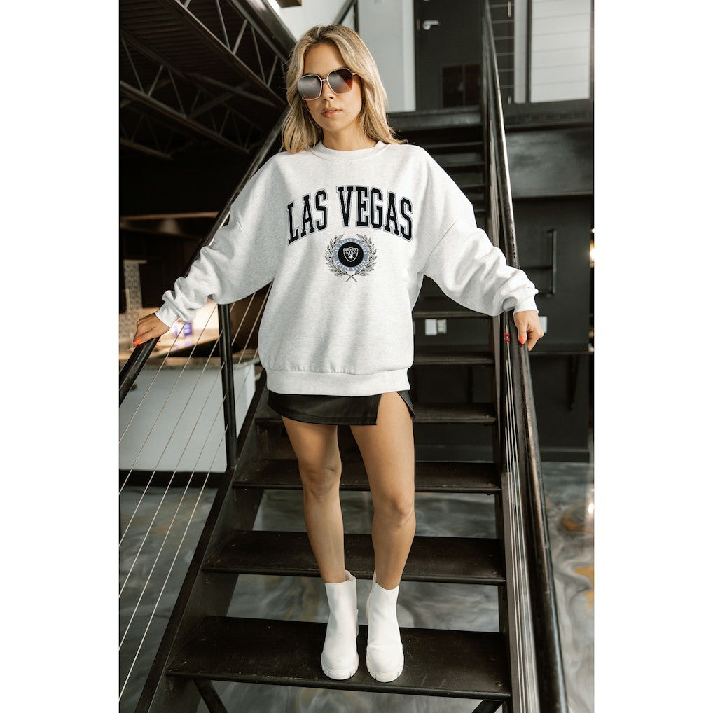 Las Vegas Raiders Gameday Couture Women's Traditional Logo Oversized Premium Fleece Pullover Sweatshirt Ash