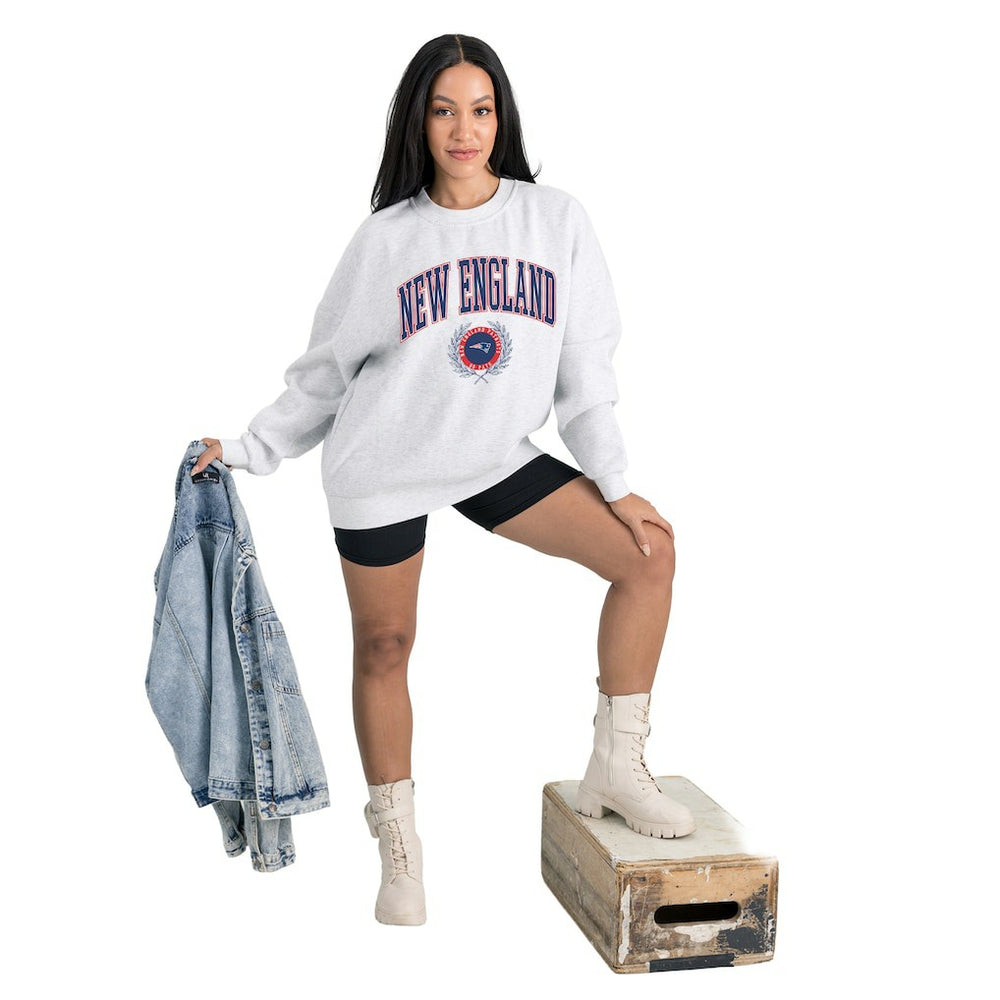 New England Patriots Gameday Couture Women's Traditional Logo Oversized Premium Fleece Pullover Sweatshirt Ash