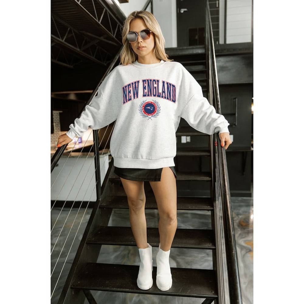 New England Patriots Gameday Couture Women's Traditional Logo Oversized Premium Fleece Pullover Sweatshirt Ash