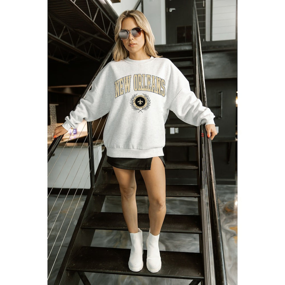New Orleans Saints Gameday Couture Women's Traditional Logo Oversized Premium Fleece Pullover Sweatshirt Ash