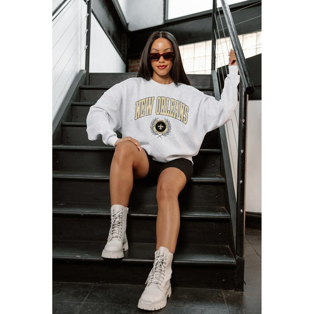 New Orleans Saints Gameday Couture Women's Traditional Logo Oversized Premium Fleece Pullover Sweatshirt Ash