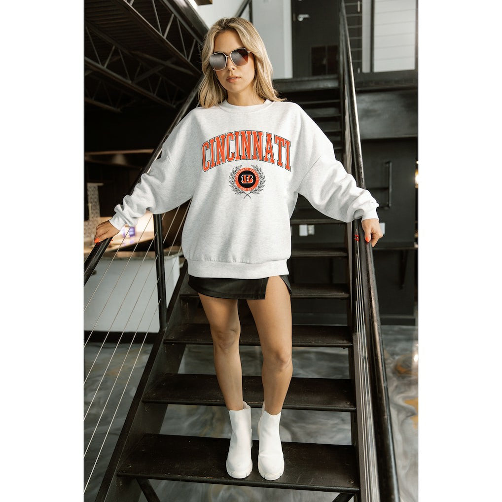 Cincinnati Bengals Gameday Couture Women's Traditional Logo Oversized Premium Fleece Pullover Sweatshirt Ash