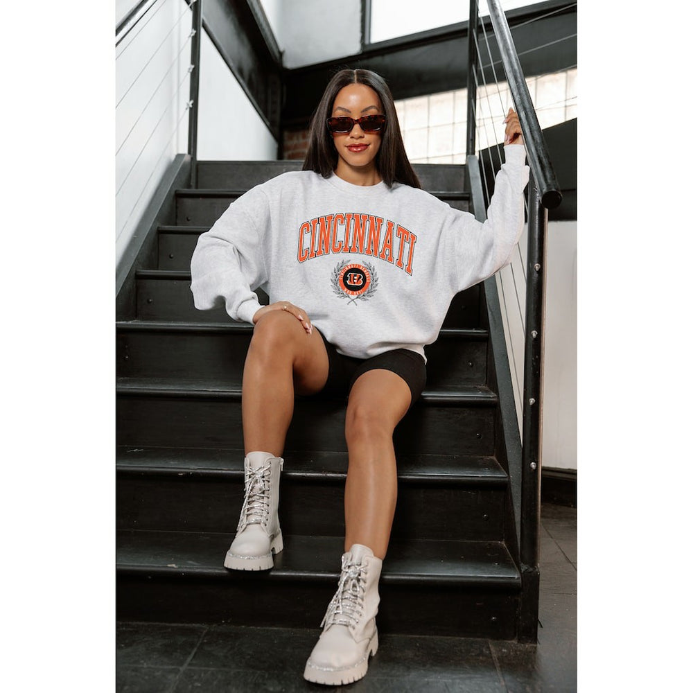 Cincinnati Bengals Gameday Couture Women's Traditional Logo Oversized Premium Fleece Pullover Sweatshirt Ash