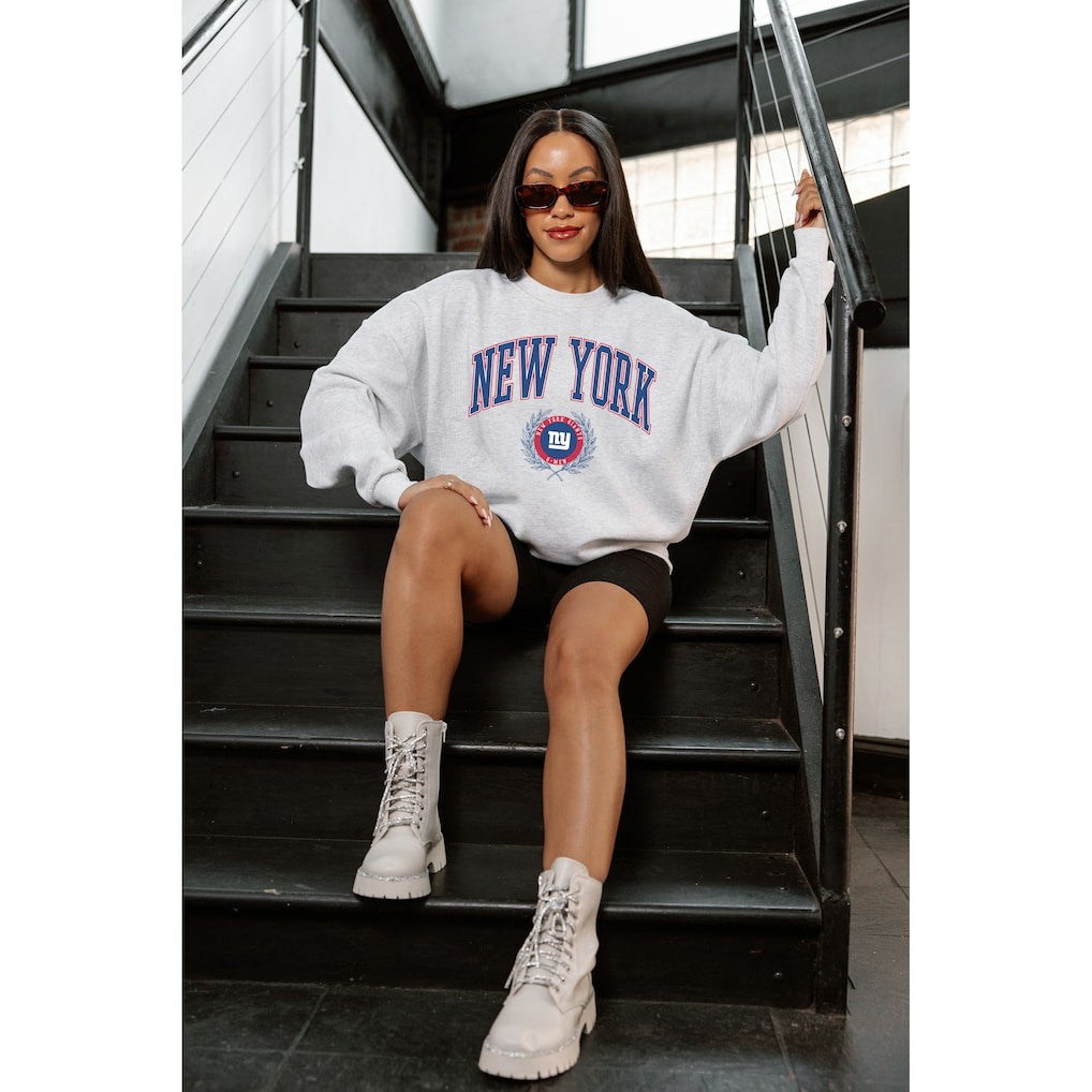 New York Giants Gameday Couture Women's Traditional Logo Oversized Premium Fleece Pullover Sweatshirt Ash