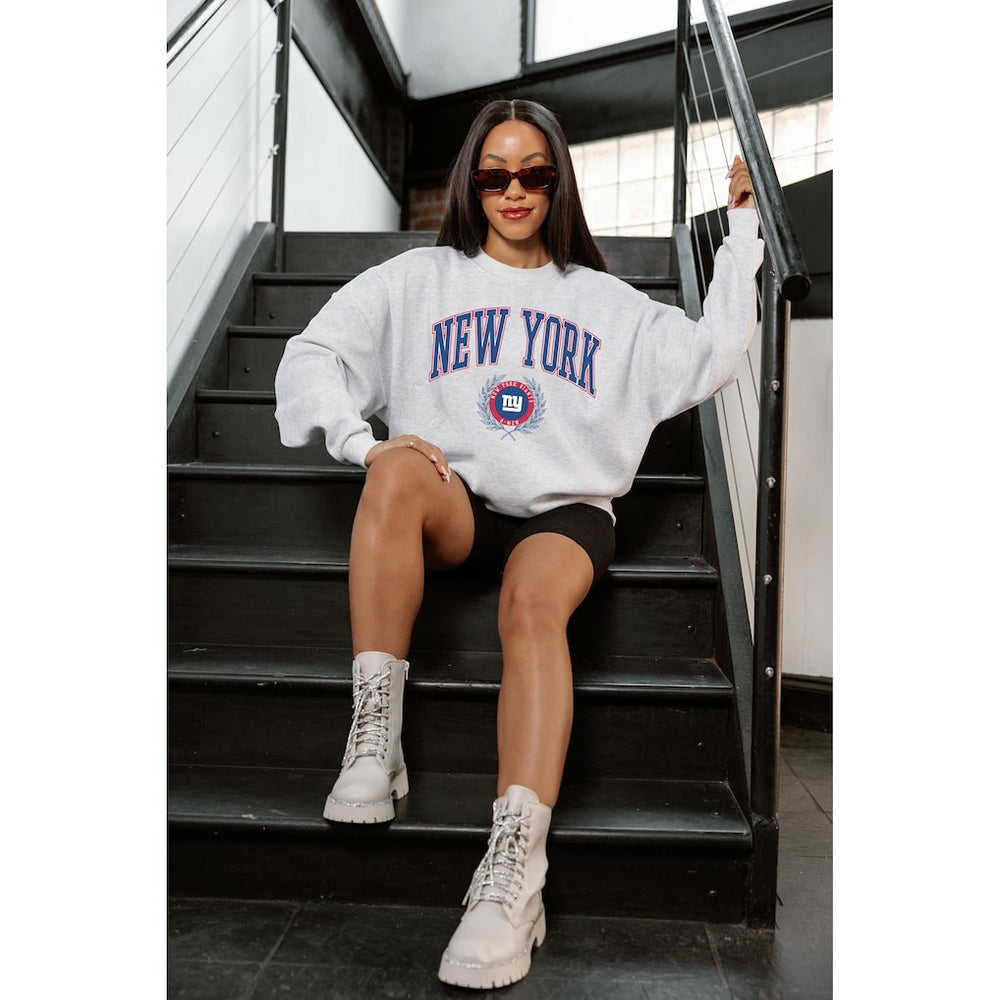 New York Giants Gameday Couture Women's Traditional Logo Oversized Premium Fleece Pullover Sweatshirt Ash