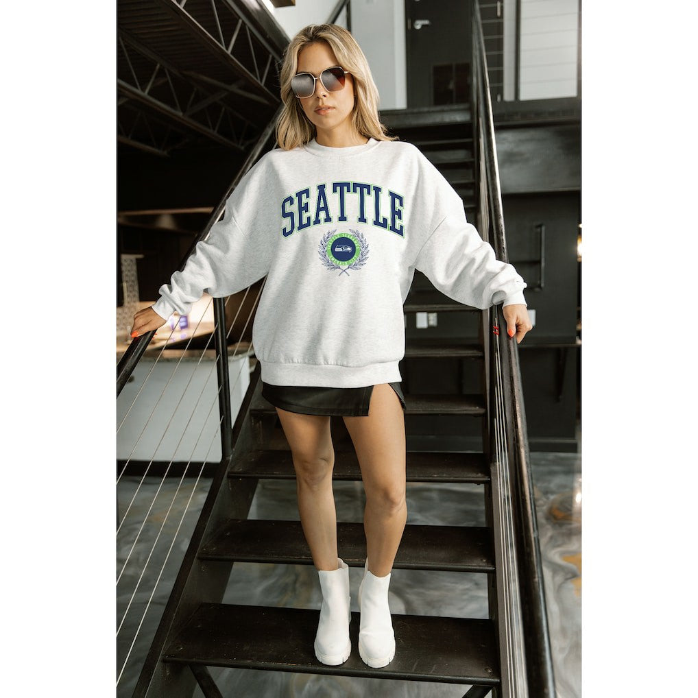 Seattle Seahawks Gameday Couture Women's Traditional Logo Oversized Premium Fleece Pullover Sweatshirt Ash