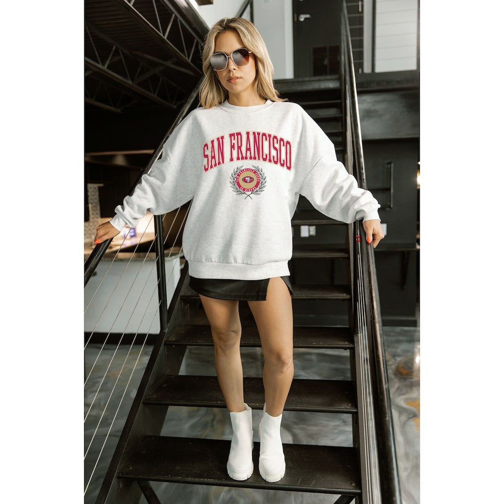 San Francisco 49ers Gameday Couture Women's Traditional Logo Oversized Premium Fleece Pullover Sweatshirt Ash