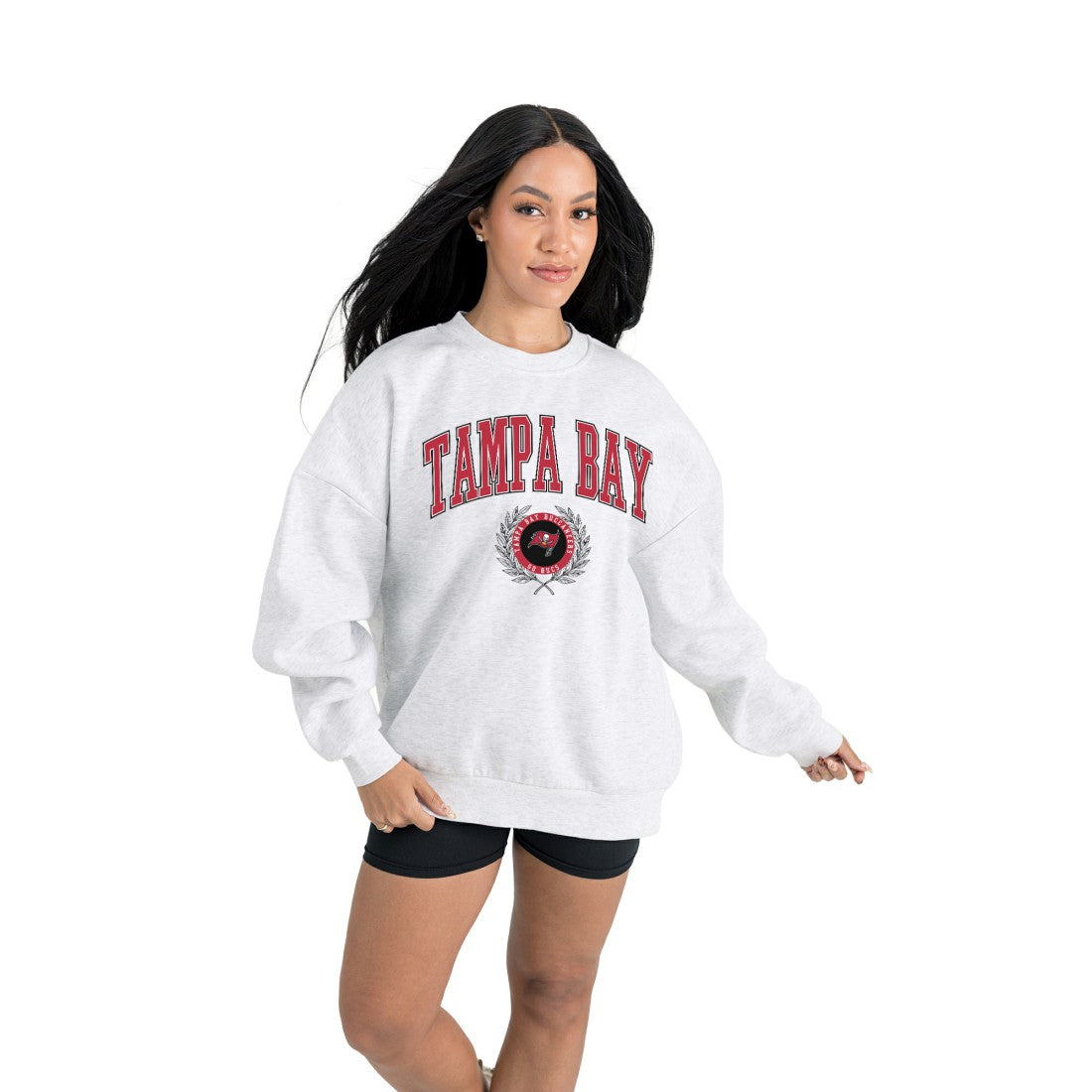 Tampa Bay Buccaneers Gameday Couture Women's Traditional Logo Oversized Premium Fleece Pullover Sweatshirt Ash