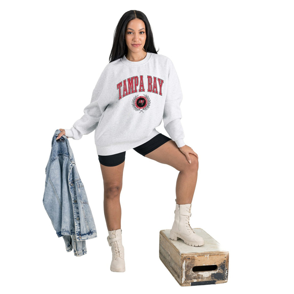 Tampa Bay Buccaneers Gameday Couture Women's Traditional Logo Oversized Premium Fleece Pullover Sweatshirt Ash
