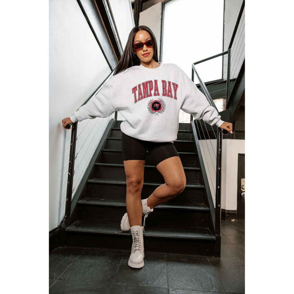 Tampa Bay Buccaneers Gameday Couture Women's Traditional Logo Oversized Premium Fleece Pullover Sweatshirt Ash