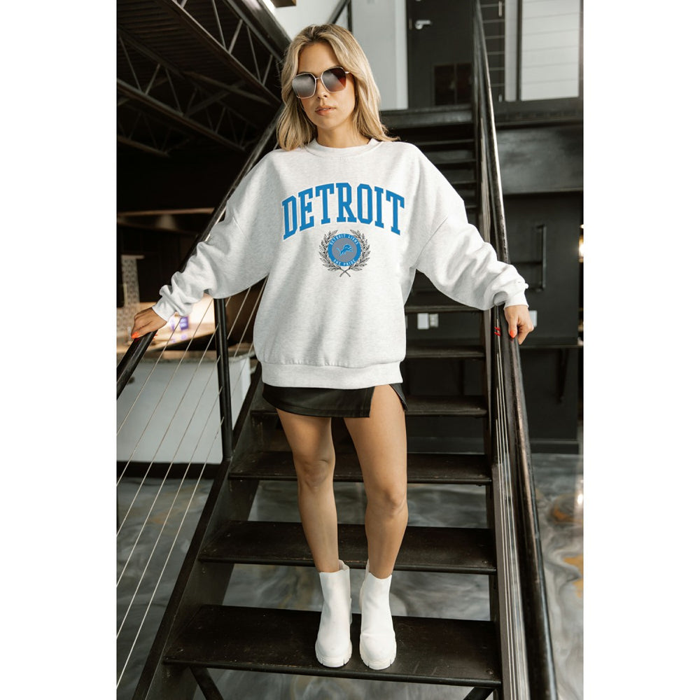 Detroit Lions Gameday Couture Women's Traditional Logo Oversized Premium Fleece Pullover Sweatshirt Ash