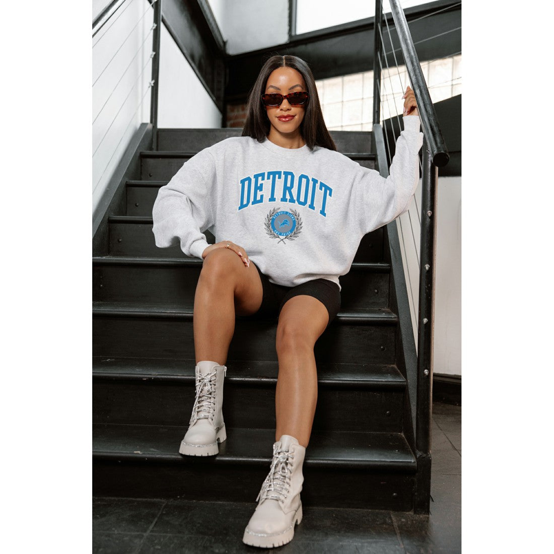 Detroit Lions Gameday Couture Women's Traditional Logo Oversized Premium Fleece Pullover Sweatshirt Ash