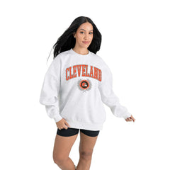 Cleveland Browns Gameday Couture Women's Traditional Logo Oversized Premium Fleece Pullover Sweatshirt Ash