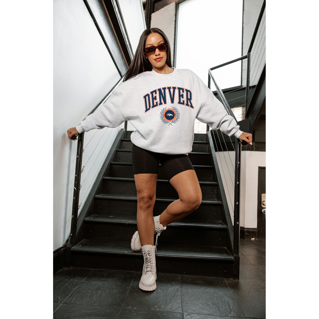 Denver Broncos Gameday Couture Women's Traditional Logo Oversized Premium Fleece Pullover Sweatshirt Ash