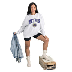Baltimore Ravens Gameday Couture Women's Traditional Logo Oversized Premium Fleece Pullover Sweatshirt Ash