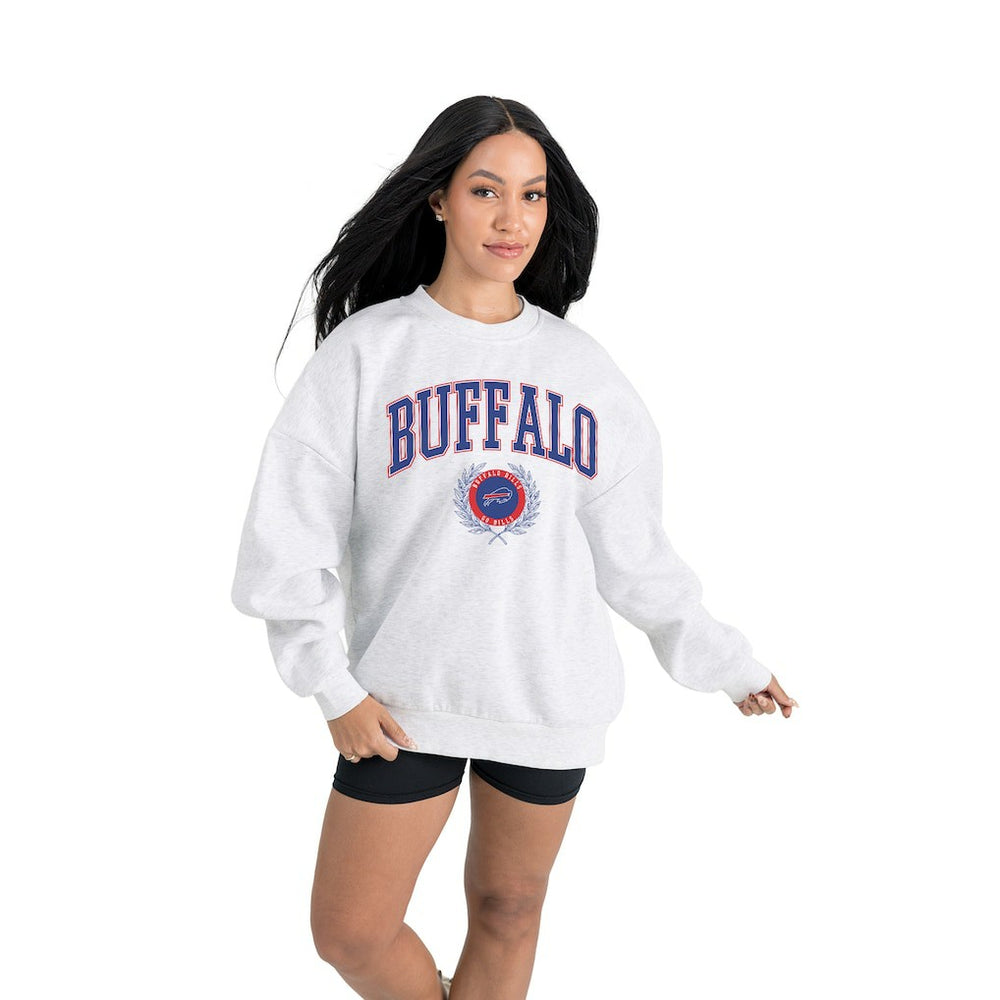 Buffalo Bills Gameday Couture Women's Traditional Logo Oversized Premium Fleece Pullover Sweatshirt Ash