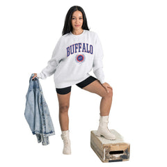Buffalo Bills Gameday Couture Women's Traditional Logo Oversized Premium Fleece Pullover Sweatshirt Ash