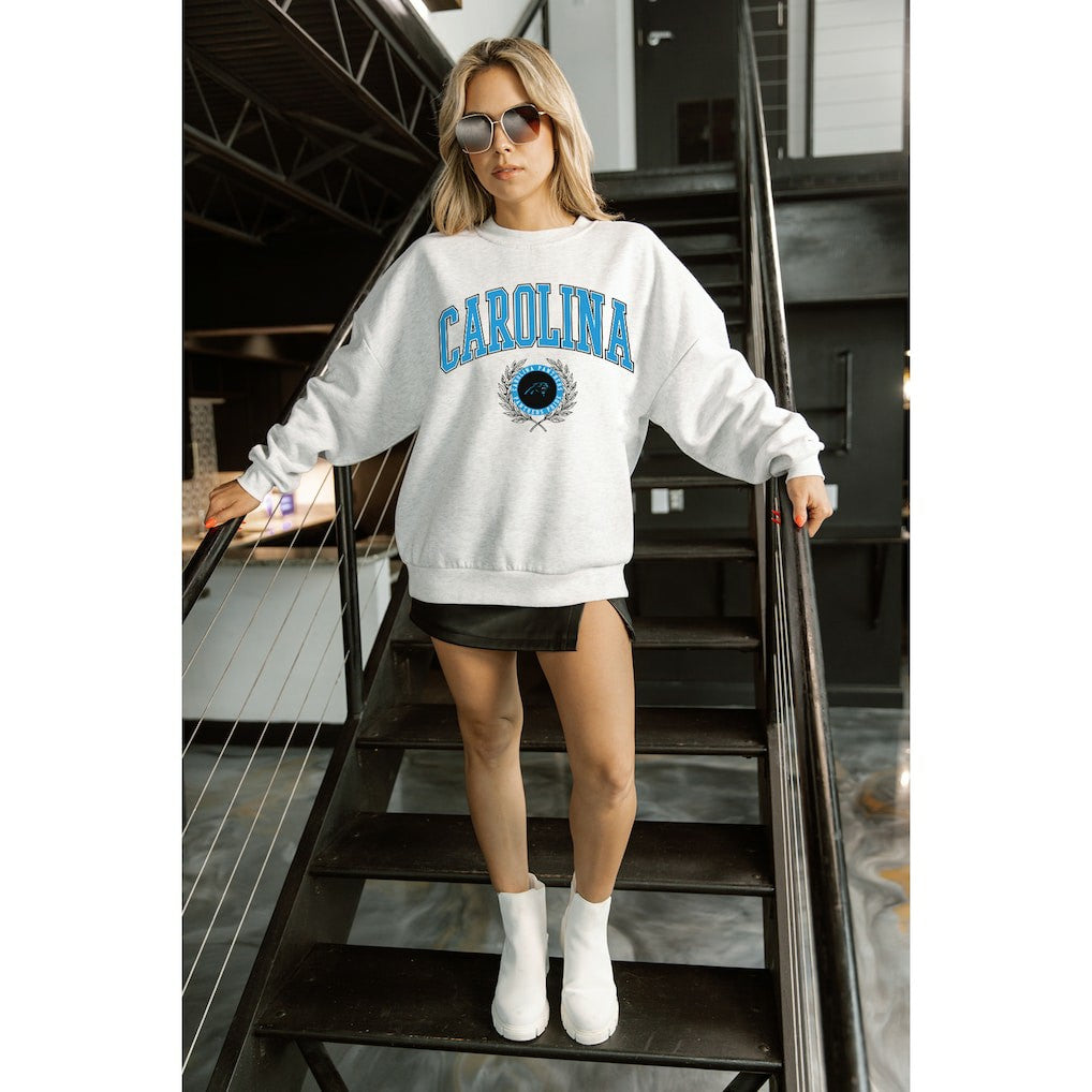Carolina Panthers Gameday Couture Women's Traditional Logo Oversized Premium Fleece Pullover Sweatshirt Ash