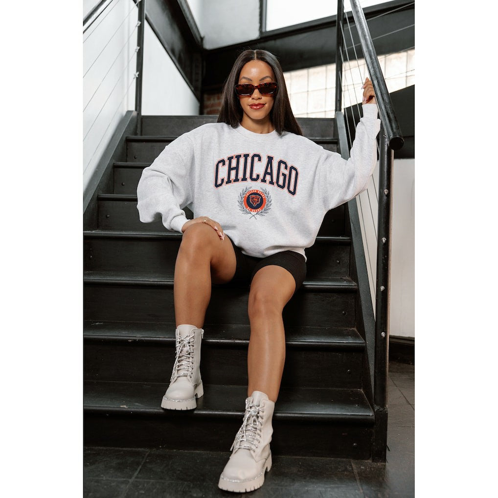 Chicago Bears Gameday Couture Women's Traditional Logo Oversized Premium Fleece Pullover Sweatshirt Ash