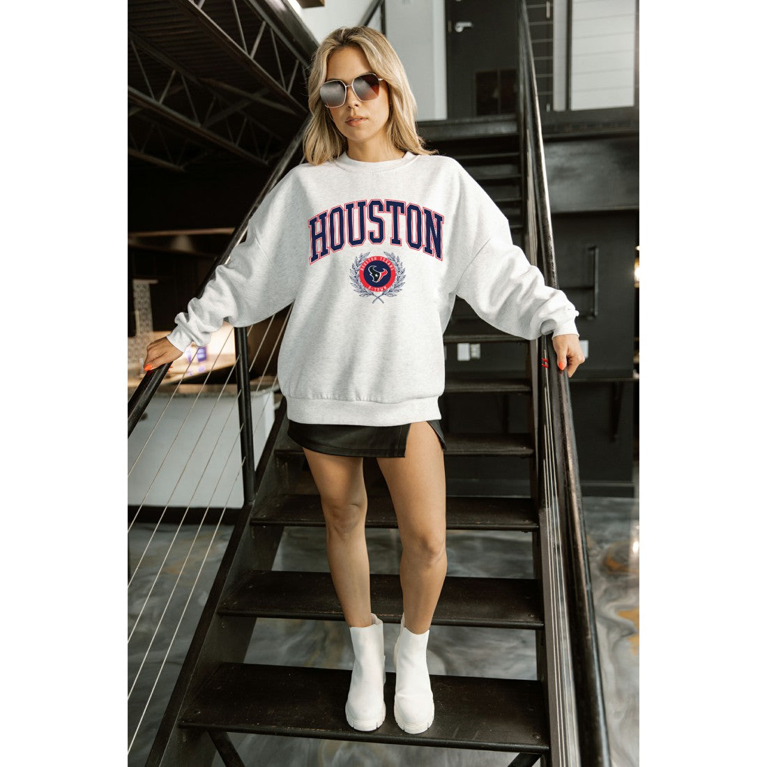 Houston Texans Gameday Couture Women's Traditional Logo Oversized Premium Fleece Pullover Sweatshirt Ash