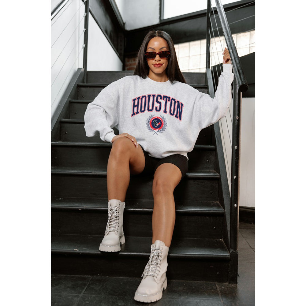 Houston Texans Gameday Couture Women's Traditional Logo Oversized Premium Fleece Pullover Sweatshirt Ash
