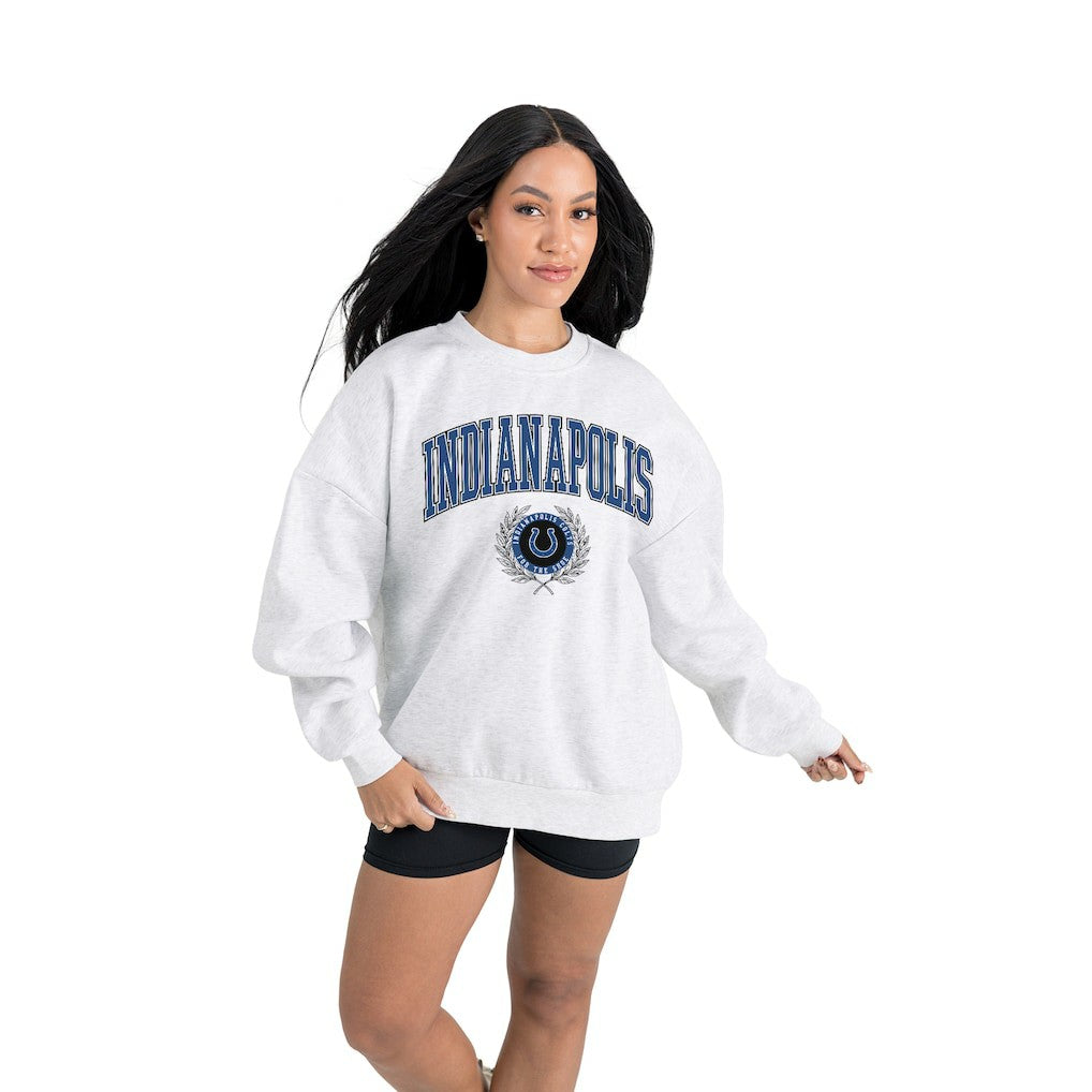 Indianapolis Colts Gameday Couture Women's Traditional Logo Oversized Premium Fleece Pullover Sweatshirt Ash