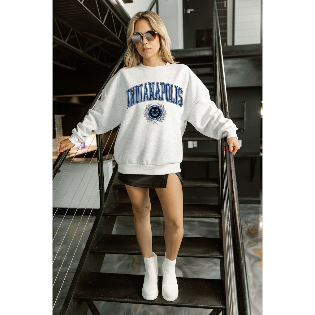 Indianapolis Colts Gameday Couture Women's Traditional Logo Oversized Premium Fleece Pullover Sweatshirt Ash